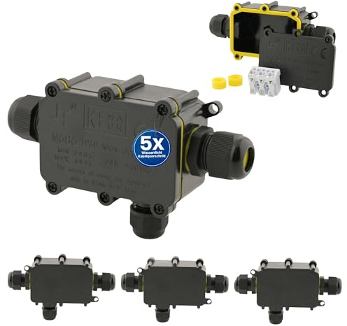 Intratec 5x Abzweigdose wasserdicht 3 Öffnungen 5-12mm Kabel – IP68 Verteilerdose außen wasserdicht für einfache Installation im Garten & Erdkabel – 36 x 138 x 110mm
