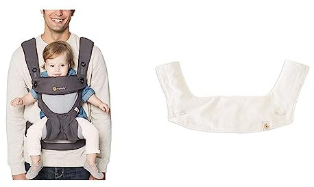 Ergobaby Babytrage 360 Cool Air Mesh Carbon Grey, 4in1 Babytragetasche Baby-Tragesystem Kindertrage bis 20 kg & Schultergurtschoner und Latz für 360 Babytragen Ergobaby Teething Pad Natural