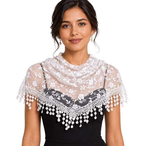 MAIRY Schal Damen Spitzen Mantilla Schal Schleier Tüll Stola Schwarz Weiß Für Damen Kirche Messe Latein Kapelle Katholisch Braut Brautjungfer DE138002