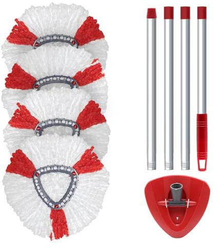 Spin Mop Replacement Se Compatible with Vileda Turbo Microfibre Mop: Height-Adjustable Handle, 4 Microfibre Pads & Rotating Base - Efficient Floor Cleaner for Hardwood & Tile