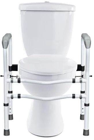COSTWAY Supporto per WC con Altezza e Larghezza Regolabili | Supporto per Bagno con Dispositivi di Fissaggio Girevoli a 360° per Anziani e Disabili