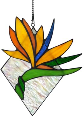 BOXCASA Paradiesvogel-Blumendekoration, Buntglas-Fensterbehang, künstliche Blumen, Geschenk für Frauen, Buntglas-Sonnenfänger, Paradiesvogel, Geschenk für Mutter, Tante, Schwester, Freunde