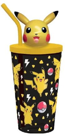 Kids Licensing Borraccia con topper 3D e cannuccia [500 ml], Pokémon