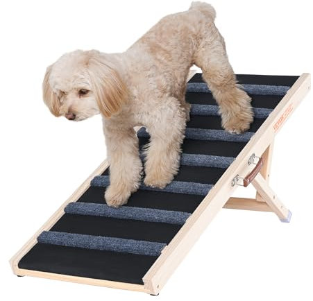 VEVOR Hunderampe 1m lang Hundetreppe mit 7 Querstangen Hundeautorampe aus Kiefernholz Gummi Hundeeinstiegshilfe 5-stufige Höheneinstellungen Tierrampe ca. 45kg Tragfähigkeit für große kleine Hunde