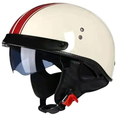 Vintage Deutscher Stil Halbschale Jethelm Motorradhelm Mit Visier Braincap Offener Helm Roller-Helm Für Herren Damen DOT/ECE-Zertifizierung Moped Scooter-Helm Halbhelme 2,M:57-58CM