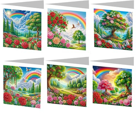 Starnearby DIY Diamond Painting Karten, 6 Stück 5D Diamond Painting Grußkarten, Geburtstagskarten Set Weihnachtskarten, Diamant Painting Blumen Postkarten für Hochzeit Party (Landschaft)