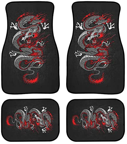 Tapis de sol antidérapant motif dragon oriental rouge motif dragons asiatiques premium tapis de voiture ethnique noir