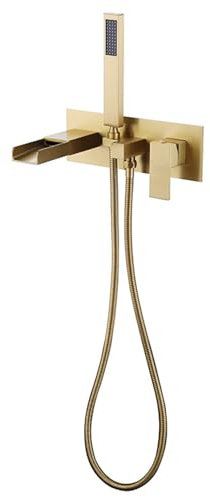 XJTNLB Miscelatore Vasca a Cascata Oro Spazzolato Rubinetto Doccia da Incasso Rubinetteria Bagno Rubinetti per Vasca da Bagno Miscelatori Doccia In Ottone