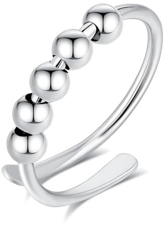 INFUSEU Anti Stress Ring, Fidget Angstring Ringe Verstellbar Bead Einstellbare Spinner Worry Schmuck Anxiety Ring Geschenk für Frauen Damen Mädchen