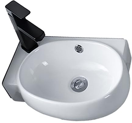 Weißes Eckwaschbecken zur Wandmontage für das Badezimmer, kleines Eckwaschbecken mit Kalt- und Warmwasserhähnen und Abtropffläche, Waschtischunterschrank, Waschbecken, Spa-Waschtisch, Badewa