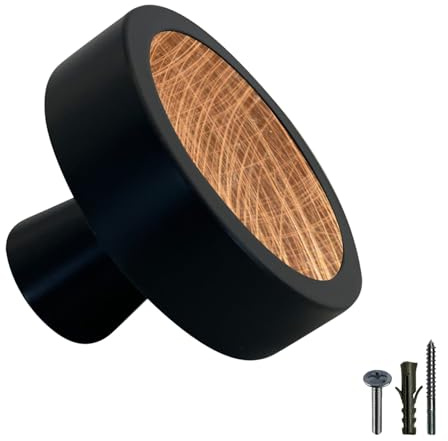 manOman Garderobenhaken Schwarz lackiert inkl. Inlet Kupfer gebürstet, Größe L - 59mm, Inlet austausch- & individualisierbar, Metall, inkl. Schrauben für Wand und Möbel