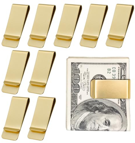 Philbinden 10Pcs Stainless Steel Money Clip Silver Slim Cash Clip for Men, Metal Money Clips Minimalist Pocket Cash Wallet (Gold)