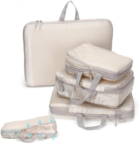 Euqvunn Kompressionstaschen für Koffer, XL Large Packwürfel für Suitcase, Wasserdichte Reise Kompressionsbeutel, Kompression Packwürfel für Backpack, Reisegepäck Organizer Set 4-teilig XL, L, M, S