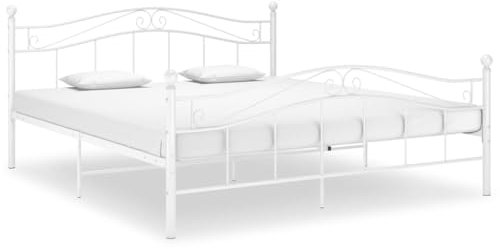 Myheimly Bett mit Lattenrost Metallbett Bettgestell Doppelbett Schlafzimmerbett Ehebett Bettrahmen Schlafzimmermöbel Weiß,180 x 200 cm