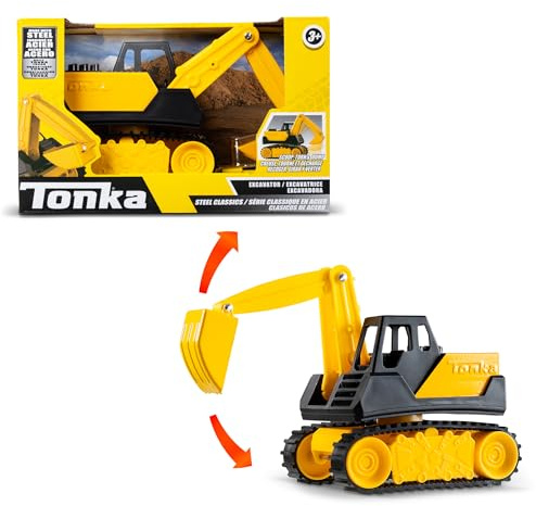 Tonka Basic Fun Mini Steel Classics Bagger – Stahlkonstruktion, beweglicher Greifkorb, Reiten Raupen, Klassisches gelbes Design – Perfekt für Kinder ab 3 Jahren