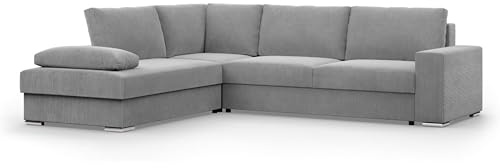 Mebligo - Ecksofa mit Schaffunktion und Betkasten 287 cm Breit VELANO, Eckcouch, L Shaped Sofa, Big Sofa, Komfort und Still, Wohnlandschaft L-Form, L Couch mit Schlaffunktion - Cord Couch Grau