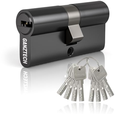 GANZTECH 50/50 (100mm), serratura nera a botte, chiave con 8 chiavi punzonate orizzontali, serratura a cilindro europeo in Lega di alluminio, stabile sicura per porte in legno, composite e UPVC