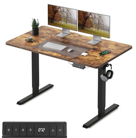 FEZIBO Höhenverstellbarer Schreibtisch mit USB-C&USB-A Ladeanschl 100x60cm | Schreibtisch Höhenverstellbar Elektrisch, 72–118cm Hub, 3 Memory-Funktion, 80kg Tragkraft, Ergonomischer Computertisch, Braun