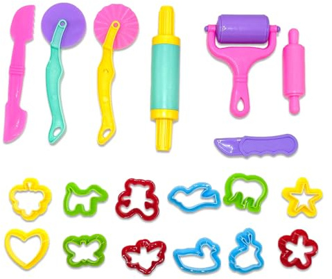19 PCS Playdough Set Playdough Accessories Play Dough Tools Play Dough Tools Plastic DIY Playdough Modeling Tools and Cutters Clay Roller (Random Colors)