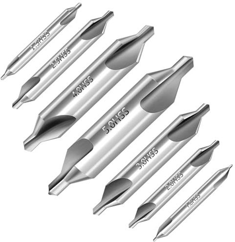 Xinodle Center Drill Bit Set - M2 High Speed Steel Center Drill, 7pcs 60-Degree Angle Centering Drill Bits Countersink Tools for Lathe Metalworking in Size 1.0 1.5 2.0 2.5 3.0 4.0 5.0