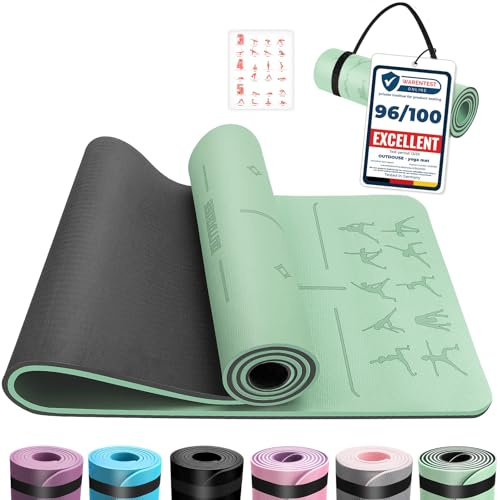 OUTDOUSE Esterilla Yoga,Esterilla Fitness Antideslizante,10mm TPE Colchoneta Gimnasia, para Pilates,Deporte,Gimnasia,Estiramientos, Esterilla Deporte con bandolera 183x61x1cm