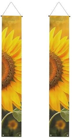 Sonnenblumen-bedrucktes Feiertags-Veranda-Banner-Set (2 Stück), 30 x 180 cm, Türbanner zum Aufhängen an der Tür für Weihnachten/Halloween/Partys/Bauernhaus/Heimdekoration