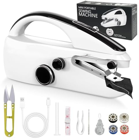 Macchina da Cucire Portatile,Facile da usare Mini macchine da cucire elettriche portatili per principianti con due velocità, con kit di accessori completi, adatto per casa (FRJ-01)