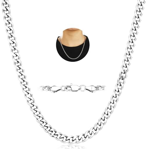 Aretas 3/4/5/6mm Edelstahl Silber Halskette Panzerkette Herren Kette Kubanische Silberkette Schmuck Geschenk Cuban Chain Necklace für Männer Jungen ihn 40/45/50/55cm