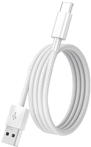Foxsake USB A to USB C Braided Charging Cable, Fast Charge & Data Sync Cord for Apple CarPlay and Android Auto, iPhone 17/16/15 Pro Max, iPad, Samsung, Google Pixel, Durable Nylon Woven, White, 1m