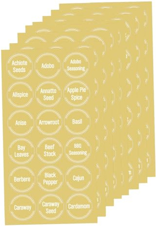 Sewroro 144 Etiquetas Transparentes para Especias Autoadhesivas, 8 Hojas Resistentes para Organizar Ingredientes en Frascos de Cocina