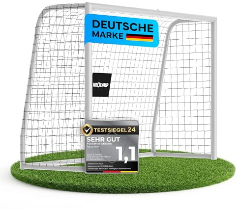 NEOLYMP Fußballtor für Garten – Robustes Stadion-Tor aus Metall, korrosionsgeschützt – Wetterfestes Fußballtor Kinder Outdoor inkl. Heringe – Klicksystem & Polyester-Netz – Einfacher Aufbau