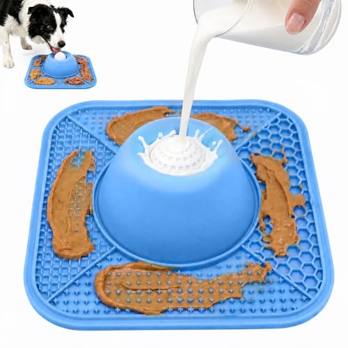 Yoreva 2-in-1 Schleckball Hundenapf & Schleckmatte Hund für Flüssige Dickflüssige Snacks,rutschfest Silikon Schleckball Hund, Lick Bowl Für Hunde mit Integrierter Drehkugel für Hunde Aller Größen