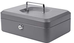 Pavo - Premium 10-Inch Metal Cash Box 25 x 18 x 9 cm with 2 Keys and Removable Change Tray - Dark Grey