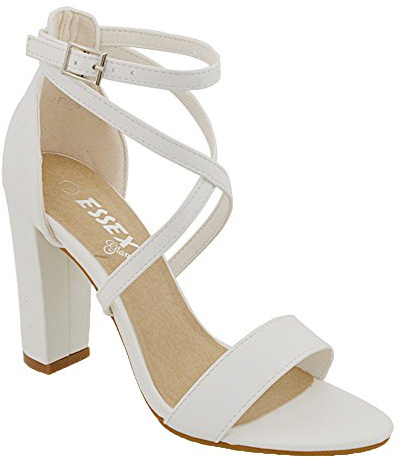 ESSEX GLAM Womens Ankle Strap Block Heel Sandals Ladies Strappy Buckle Prom Party Shoes Size 3-8