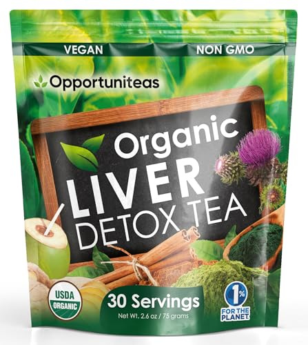 Opportuniteas Organic Liver Detox Tea Powder - Matcha Green Tea, Milk Thistle, Coconut Water, Spirulina, Ginger, & Cinnamon - Boost Energy, Feel Better - Liver Care Support Supplement, Vegan, Non GMO