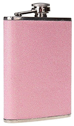 7oz Stainless Steel Hip Flask with Glitter Wrap (Pink)