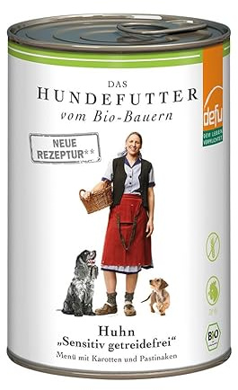 defu Hundefutter | 12 x 410 g | Bio Huhn Sensitiv getreidefrei | Premium Bio Nassfutter Menü | Alleinfuttermittel für Hunde