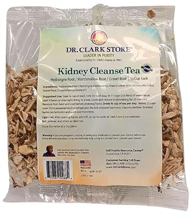 Dr. Clark Dietary Supplement - Kidney Cleanse Tea Bags Supports Kidney Function & Expulsion Kidney Stones - Hydrangea, Marshmallow Root & Gravel Root - 3 Bags per Pack