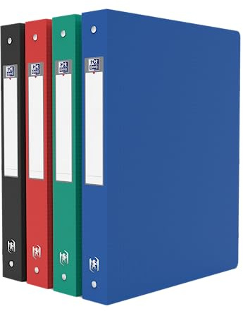 OXFORD Classeur Memphis A4 Dos 40mm 4 Anneaux Ronds Couverture Polypro Coloris Assortis