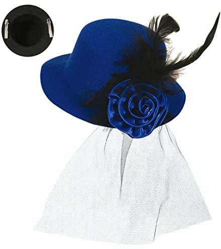 KarnevalsTeufel.de Minihut Marie mit Haarclip, Fascinator, Schleier, Hut, Feder (blau)