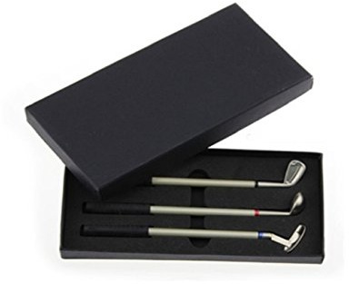 LL-Golf Golf Stifte Geschenkset / 3 Golfschläger Kugelschreiber | Verpackt in schwarzer Geschenkbox / Golfgeschenk Geschenk Geschenkidee für Golfspieler Golfer