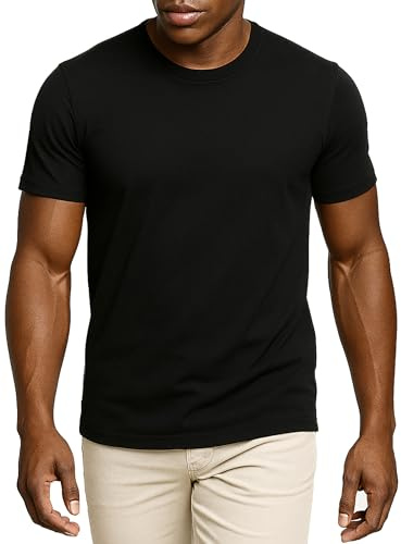 Leif Nelson T-Shirt Herren Sommer Rundhals-Ausschnitt (Schwarz, Größe M), Regular Fit Herren-T-Shirt Baumwolle, Casual Basic Männer T-Shirt Kurzarm