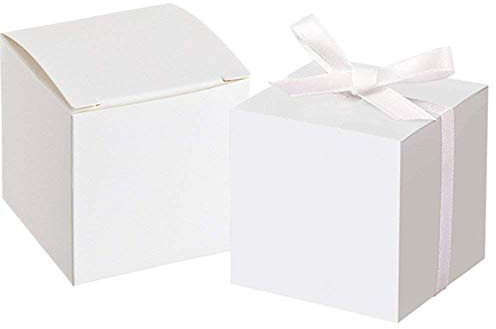 Awtlife, Geschenkkartons / Geschenkschachteln mit Schleifen, als Mitgebsel für Hochzeit / Party oder als Dekoration, quadratisch, 5,1 cm, weiß, 50 Stück