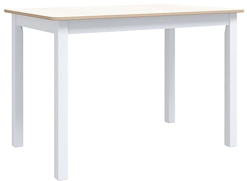vidaXL Gummiholz Massiv Esstisch Holztisch Küchentisch Esszimmertisch Speisetisch Tisch Massivholztisch Esszimmer Küche Weiß Braun 114x71x75cm MDF-Platte