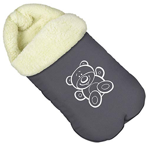 Baby Fußsack WinterFußsack für Kinderwagen Wolle Maße 85 cm für Buggy Teddybär Graphit [071]