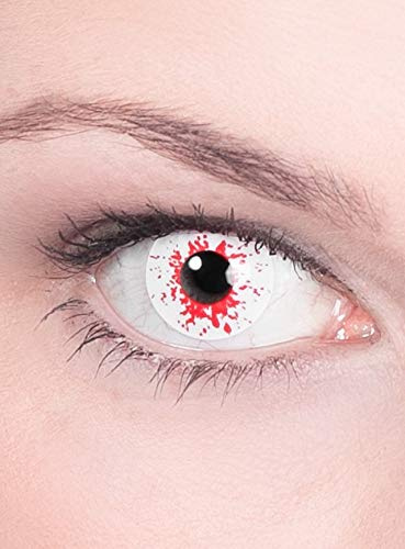 Maskworld Infizierter - blutendes Auge in weiß Zombie Kontaktlinsen/Monatslinsen - Motivlinsen ohne Sehstärke - Unisex - Erwachsene - ideal für Halloween, Karneval, Motto- und Horror-Party