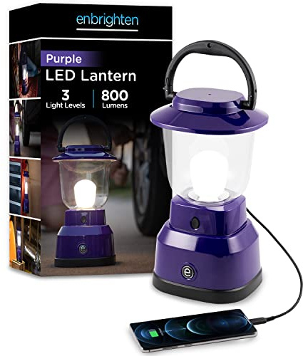 Enbrighten LED Large Camping Lantern, Battery Powered, USB Charging, 800 Lumens, 200 Hour Runtime, Carabiner Handle, Hiking Gear, Emergency Light, Blackout, Storm, Hurricane