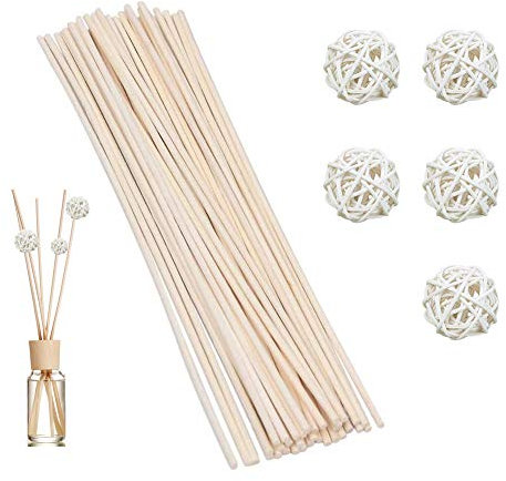 Raumduft Stäbchen, 100 Stück 25 cm Reed Diffuser Nachfüllung Ungefärbt Umweltduft Aroma Diffusor Ersatz für Zuhause Büro, mit 5 Rattan Balls
