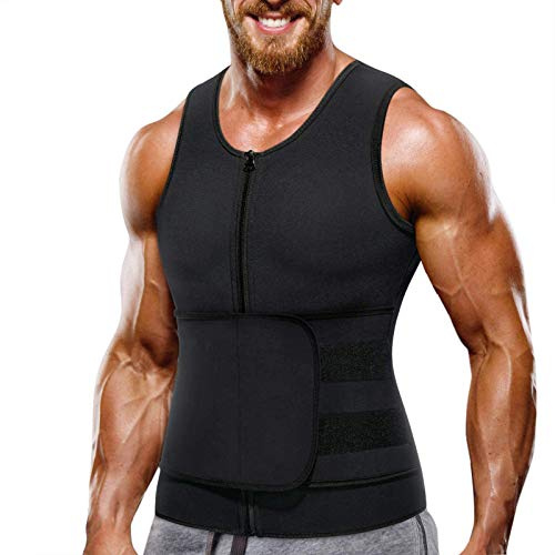 CHUMIAN Sauna Weste mit Bauchweggürtel Herren Kompression Shirt Saunaanzüge Schwitzanzug Taille Trimmer Fitness Korsett Reißverschluss Tank Top