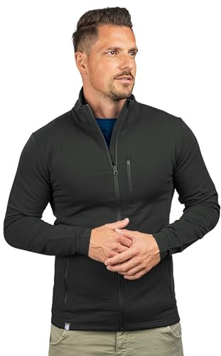 ALPIN LOACKER Merino Jacke Herren I Merinowolle Baselayer für Outdoor Sport und Freizeit I Wolljacke und Ski Midlayer, Schwarz L